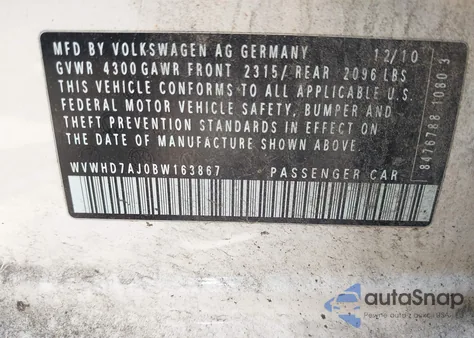 2011 Volkswagen Gti 4-Door z USA, uszkodzony, nr VIN WVWHD7AJ0BW163867